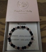 Bransoletka kamienie naturalne kwarc różowy i czarny turmalin 