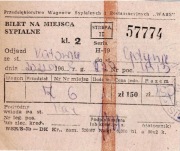 Bilet na miejsce sypialne kl.2 PKP na trasie Katowice-Gdynia 1968r.