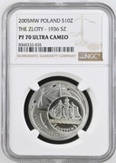 10 zł - 2005 - 5 zł z 1936 r. (żaglowiec) - NGC PF70 Ultra Cameo