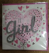 Kartka okolicznościowa z napisem "Welcome Baby Girl" (Witamy Dziewczynkę)