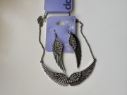 Nowy komplet biżuterii naszyjnik skrzydła anioła + kolczyki wiszące anioł