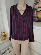 L 40 granatowa różowa bluzka w print w paski zimowa na zime koszula fuksja