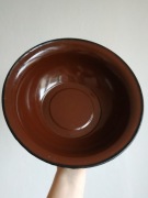 Brązowa miska metalowa emaliowana, PRL, vintage