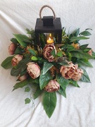 duży stroik na grób cmentarz lampion latarnia znicz led wieniec vintage