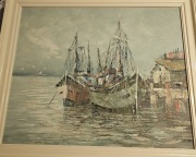 Obraz olejny z Holandii ,,statki,,  58x68 cm