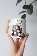 Kubek z drewnianą rączką, Kubek Kot kimonoi sushi, japoński kotek 330ml