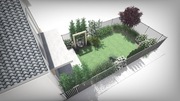 Projekt ogrodu przy segmencie, zabudowie szeregowej. Hortensja, miskant