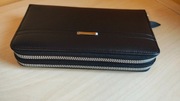 Duży czarny portfel z podwójnym zamkiem, nowy, bardzo pojemny