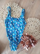 Niebieski jednoczęściowy kostium kąpielowy body w rumianki kwiaty 40L