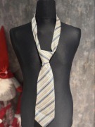 Męski krawat - niebiesko, beżowy w paski - Boston Public