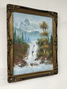 Stary obraz malowany na płótnie "Wodospad"