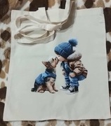 eko torba z chłopczykiem i pieskiem Yorkiem 