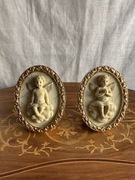2 sztuki: Cherubin anioł z masy alabastrowej w złotej ramce