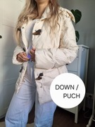 Kremowa kurtka puchowa puch gęsi down pikowana krótka sport narty snowboard