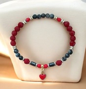 Bransoletka hematyt labradoryt koraliki zawieszka czerwona bordowa szara