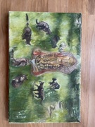 Obraz przedstawiający buddę z kotkami