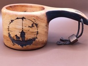 Kubek drewniany, olcha, czerpak ,grawer 