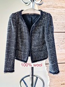 Żakiet krótki/pudełkowy, wełna, czarno-biało-szara kratka –rozmiar 36/38