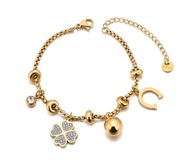 Piękna bransoletka czterolistna koniczynka bransoletka podkowa cudo okazja