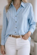 Bluzka koszula elegancka bawełniana niebieska w paski prążki XL