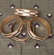 Bransolety czarno białe Vintage z miedzią i masą perłową w szachownicę 