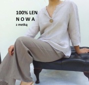Puro Lino bluzka lniana 100% len 120cm pachy 50 52 jasniutki beż nowa!
