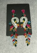 Kolczyki wiszące kryształki kolorowe długie w srebrnej oprawie 