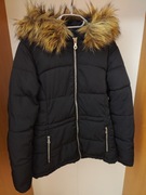 Kurtka zimowa puchowa pikowana z kapturem damska granatowa H&M rozm. S (36)