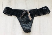 Nowe czarno białe stringi koronowe kokardki majtki