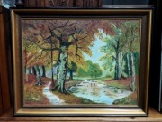 Obraz olejny na płótnie las pejzaż 69x53cm