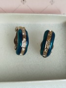 Klipsy vintage z okresu PRL-U turkusowy kolor z markazytami.