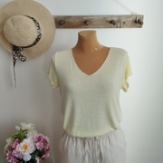 Elegancka damska bluzka masełkowa z ozdobną lamówką, rozmiar M,Italy