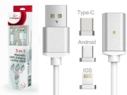 Kabel magnetyczny USB 3w1 USB-C, Micro USB, Lightning