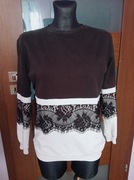 Opis! Czarno biała bluza z koronką SoBe S made in Turkey glamour