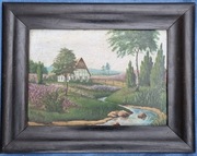 OBRAZ OLEJNY pejzaż krajobraz wiejski romantyczny nastrojowy dom chata