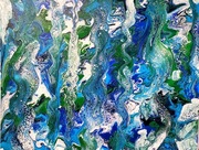 6. Abstrakcja zielony niebieski biały fale wariacje ręcznie malowany 60 80 