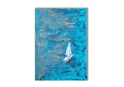 Ręcznie malowany obraz akrylowy "Turkusowa Żaglówka" 