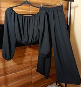 Komplet bluzka hiszpanka szerokie spodnie czarny.