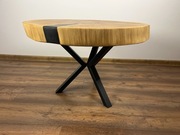 Stolik kawowy dębowy, LOFT, gruby blat 8 cm, noga pająk czarna