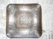 Stara elegancka kwadratowa miedziana patera / talerz / taca, rękodzieło