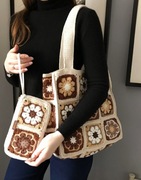 Torebka, kwadraty  babuni, ręcznie robione ,vintagebeż