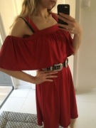 czerwona sukienka off shoulder M oversize