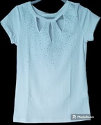 Nowa biała bluzka t shirt cyrkonie dekolt S/M 