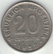 Argentyna 20 centavos 1952 21,3 mm magnetyczna nr 2