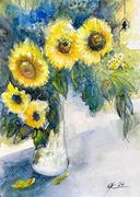 Pająk i słoneczniki Original Akwarela A4