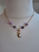 Naszyjnik handmade ze stali nierdzewnej z naturalnych kamieni lilit ametyst