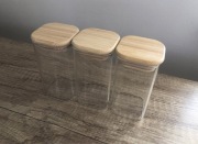szklane pojemniki do przechowywania bambusowa pokrywka zestaw 3 sztuki