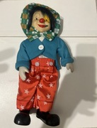 klaun lalka szmaciane ubranka, pozytywka w plecach ceramiczna główka