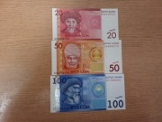 Kirgistan zestaw banknot 20, 50, 100 som, 2016 rok, stan UNC 