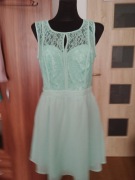 Sukienka koktajlowa miętowa koronka szyfon